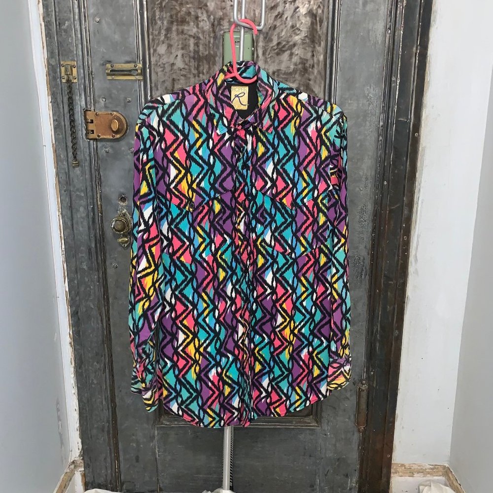 M L Vintage 80s Roper Western colorful southwestern pattern Rodeo blouse